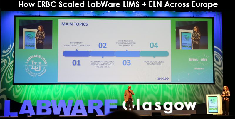 ERBC's Chiara Olmi and Davide Massari at the 2025 LabWare CEC in Glasgow, Scotland.